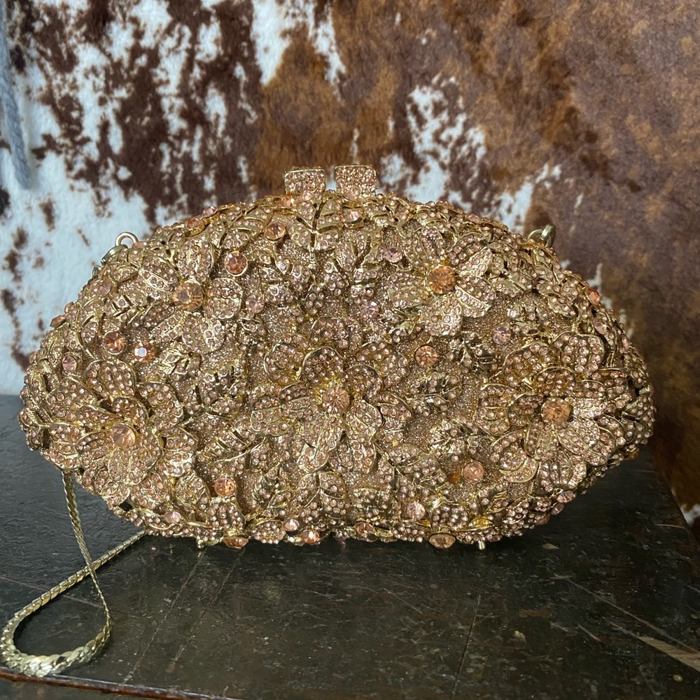 Gold Embellished Flower Purse/Clutch